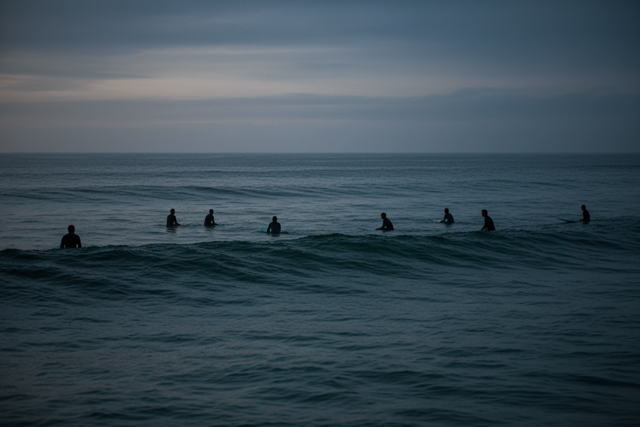 a relaxing dark ocean photo of a surf line up